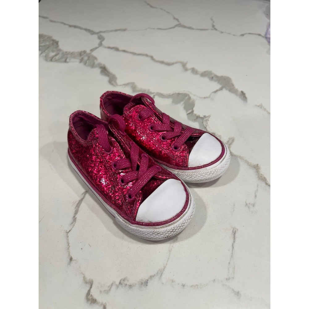 CONVERSE Size 7 Pink Glitter Chuck Taylor All Star Classic Shoes Low Kids